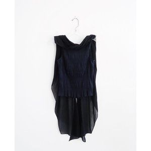 Drozdzik Black Smocked Drape Collar SL Blouse sz 8